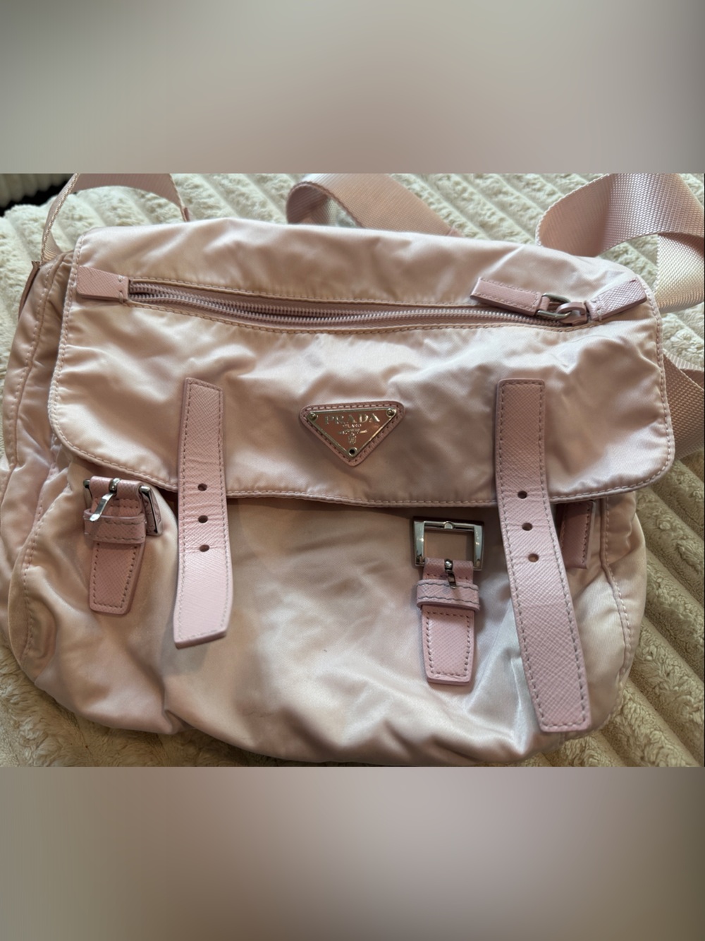 Prada Blush Pink Nylon Crossbody with Leather Trim